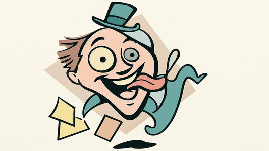 A very busy cartoon man in top hat looking frazzled