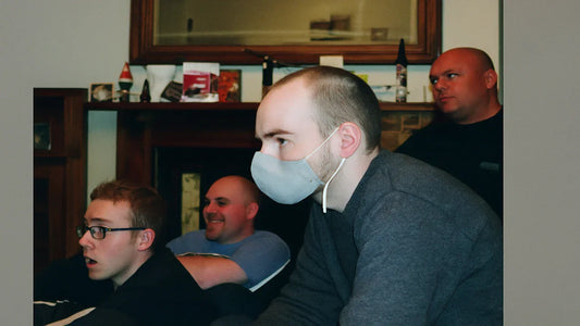 EiR Founder, Matthew Hogg, wearing a face mask among friends due to multiple chemical sensitivity (MCS)