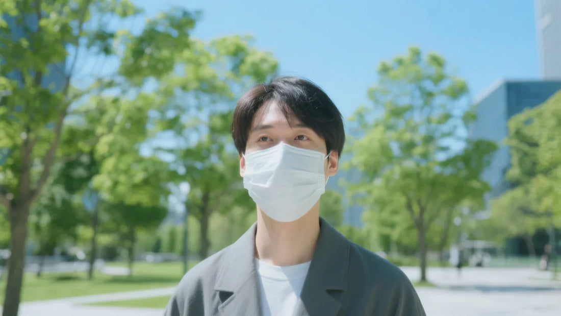 Young male multiple chemical sensitivity (MCS) patient wearing a protective mask